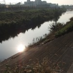 日暮れが近づく都市河川